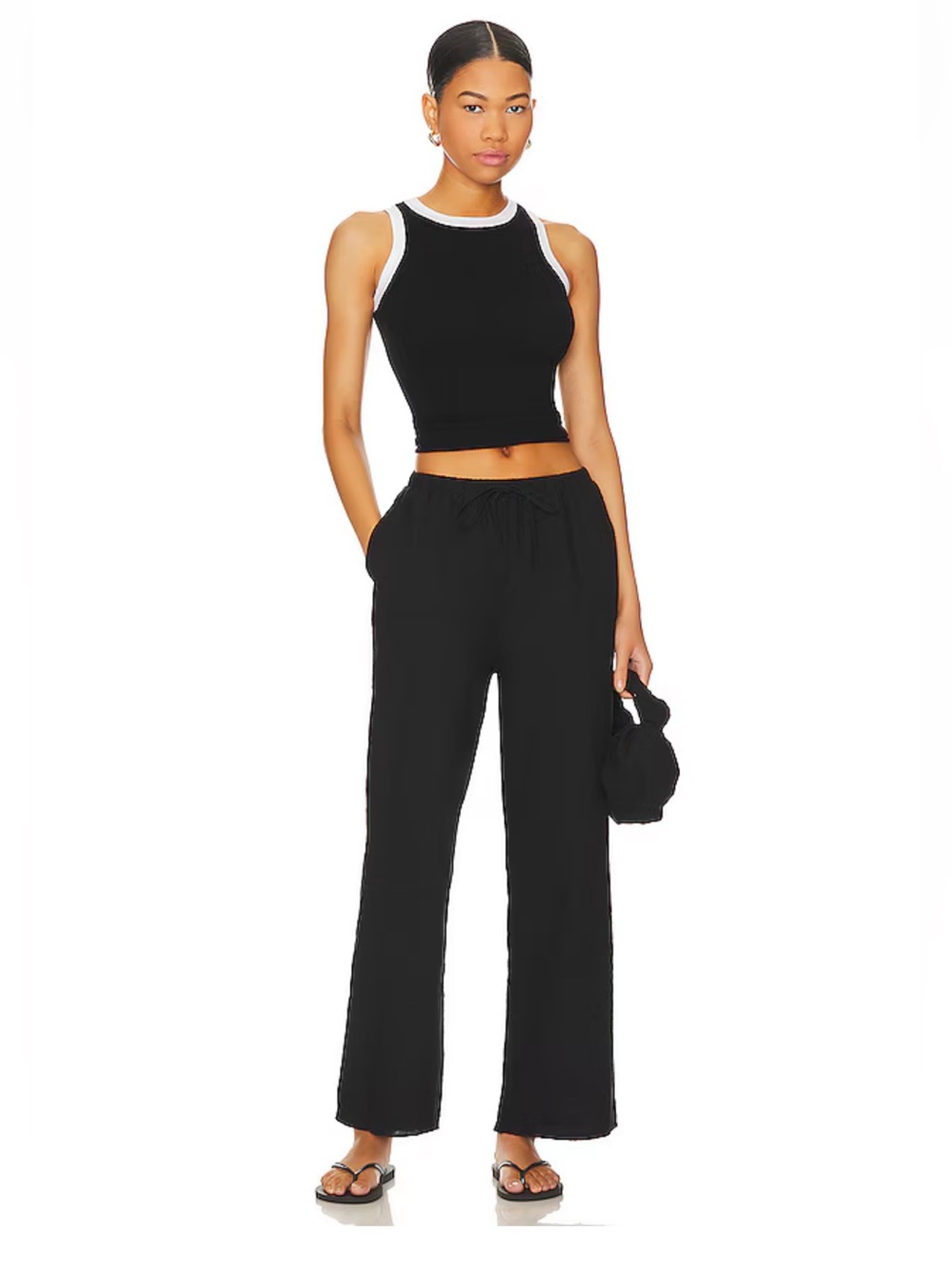 SNDYS Linen Black Drawstring Pants
